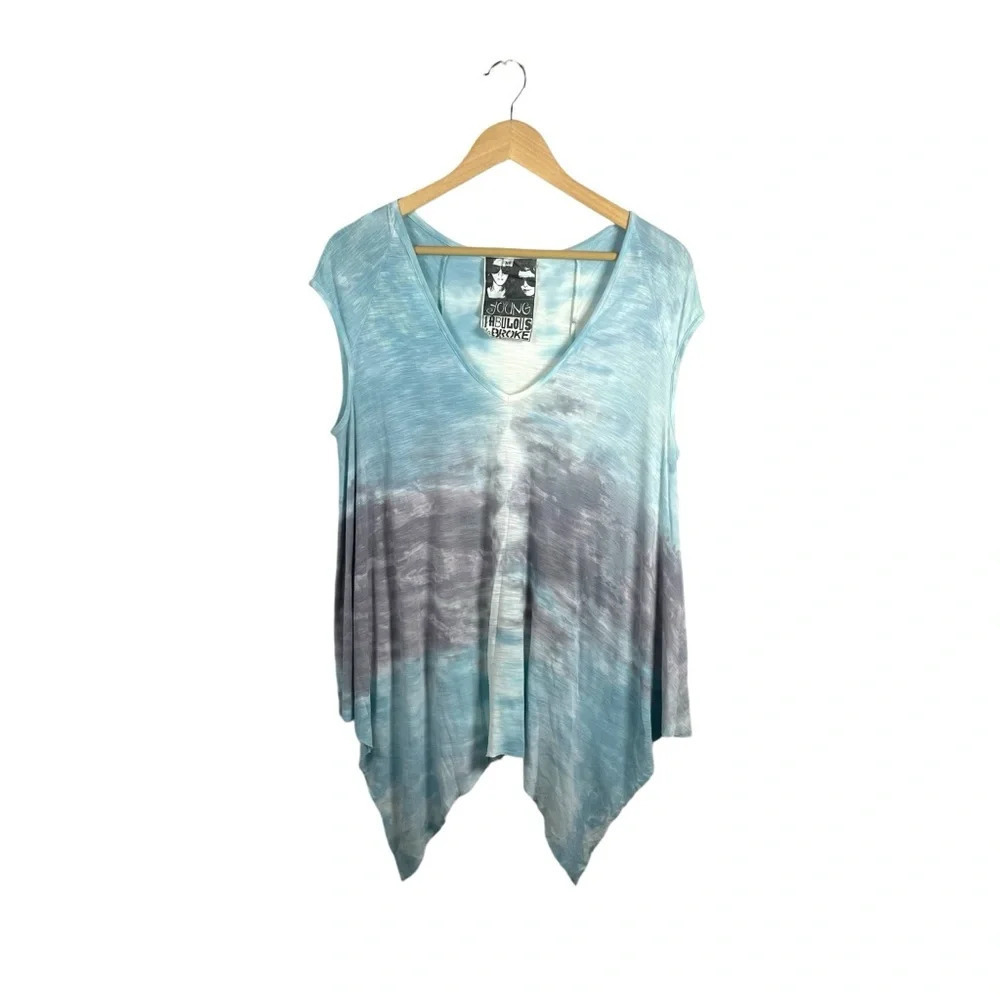 Young Fabulous and Broke Tie Dye Sleeveless Tunic Blouse in Blue/Grey Size XS
